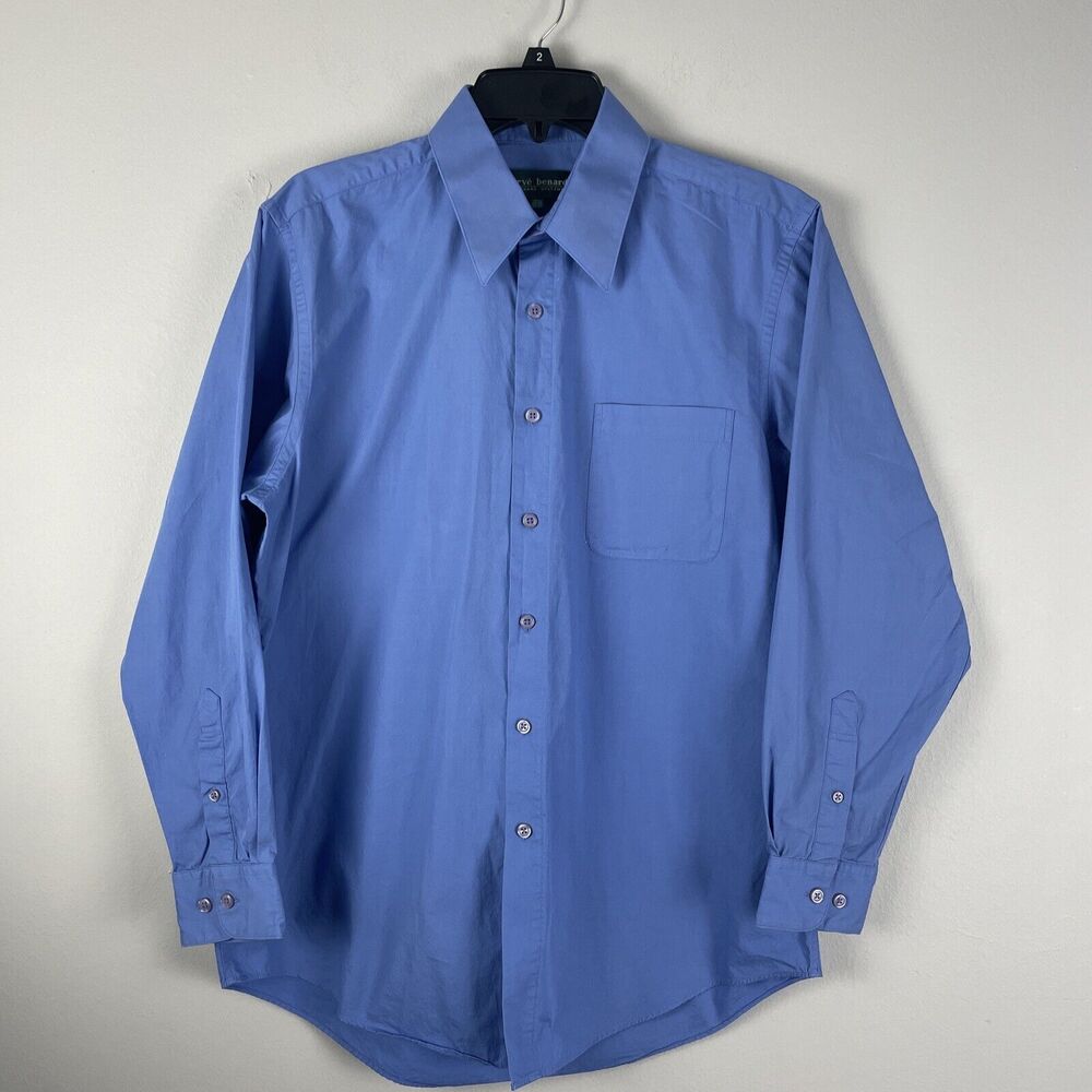 Harve Benard Mens M (15.5) Button Up Shirt Blue Casual Chest Pocket Long Sleeve